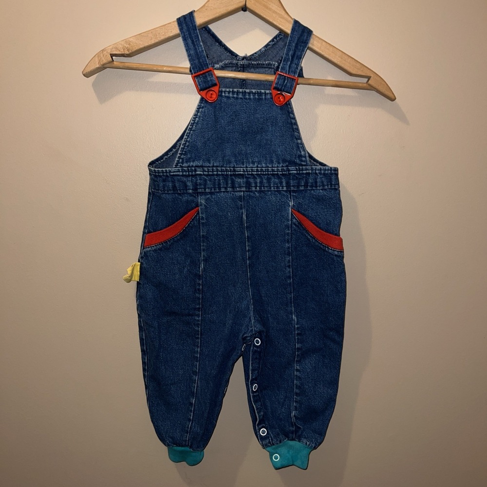 Vintage Buster Brown Baby Boys Girls Overalls Blue Denim Balloon USA Size 18M